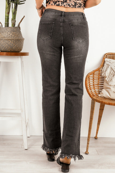 Raw Hem Straight Leg Jeans
